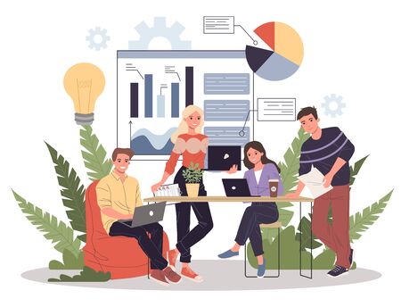 Businesspeople team discussing analytical dataのイラスト素材