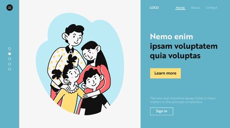 Happy family couple with son and daughterのイラスト素材
