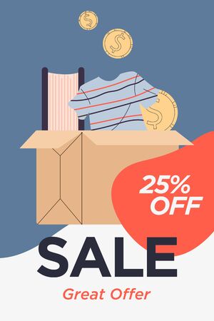 Cardboard box with book, clothes, moneyのイラスト素材