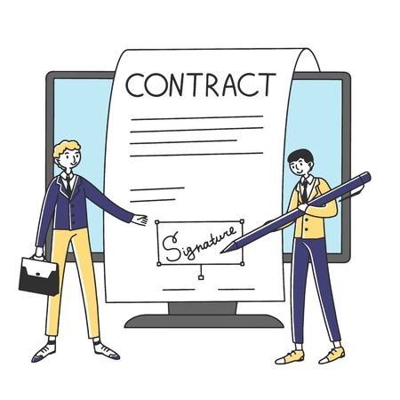 Business people signing online contract with electronic signatureのイラスト素材