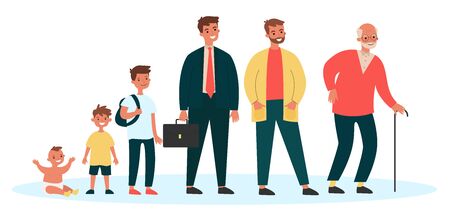 Male cartoon characters of different generationのイラスト素材