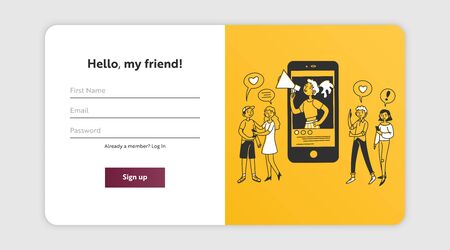 Sign up page with blogger posting ad in blogのイラスト素材
