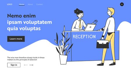 Businessman consulting receptionist in office lobbyのイラスト素材