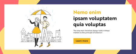 Young couple dating in rainのイラスト素材