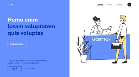 Businessman consulting woman at receptionのイラスト素材