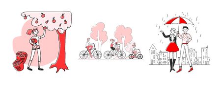 People enjoying outdoor activities setのイラスト素材