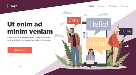 Online multi language translator flat vector illustrationのイラスト素材