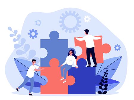 Business team constructing jigsaw solutionのイラスト素材