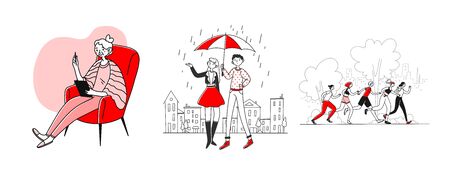Different people enjoying leisure time setのイラスト素材
