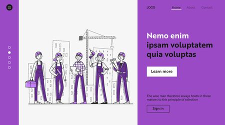 Team of builders working on construction siteのイラスト素材