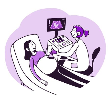 Pregnant woman visiting doctorのイラスト素材
