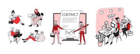 Education and contract setのイラスト素材