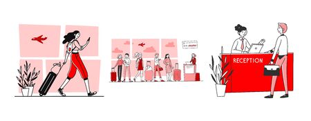 Tourists in airport setのイラスト素材