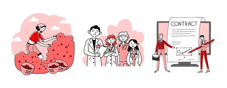 Medicine, farming, business occupations setのイラスト素材