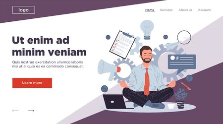 Business man meditating and relaxing in lotus positionのイラスト素材