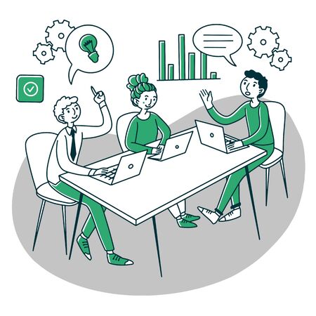 Professionals with laptops discussing project in meeting roomのイラスト素材