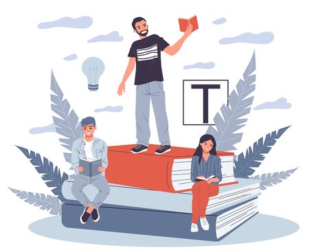 Happy people reading booksのイラスト素材