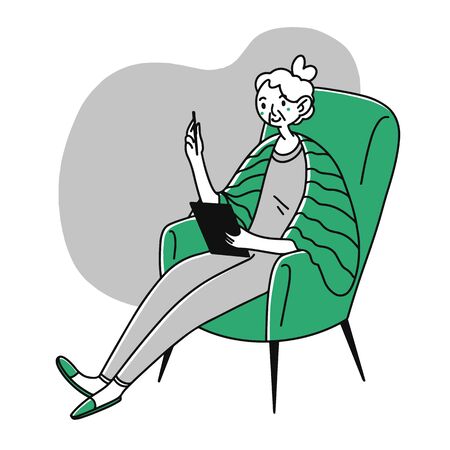 Grandma using tabletのイラスト素材