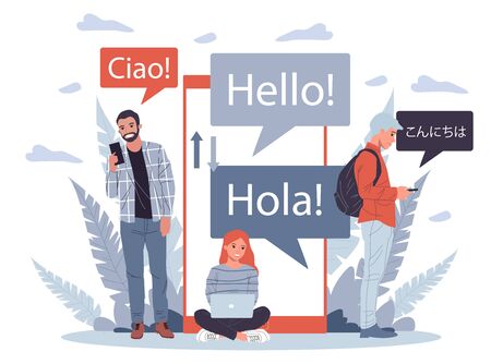 Online multi language translator flat vector illustrationのイラスト素材