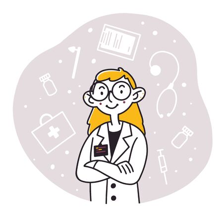 Medical professional in white coat and glassesのイラスト素材