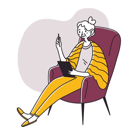Grandma using tabletのイラスト素材