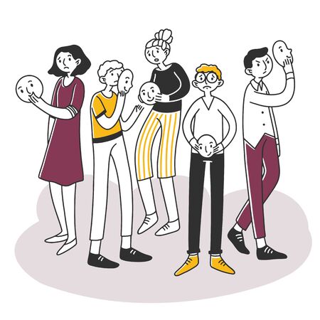 Unhappy men and women covering facesのイラスト素材