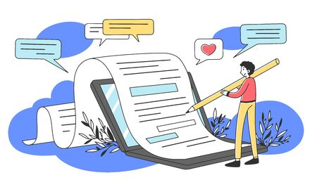 Content author writing creative article flat vector illustrationのイラスト素材