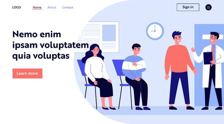 Queue of patient sitting at therapist office in clinicのイラスト素材
