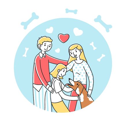 Happy family adopting pet flat vector illustrationのイラスト素材
