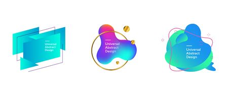 Set of abstract dynamical forms and lines. Wavy forms, flowing liquid shapes, gradient lines. Trendy futuristic design for cover, print, wallpaperのイラスト素材