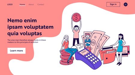 People investing in project with high potential vector illustration. Men and women issuing credit in bank. People making financial transactions. Venture capital, online bankingのイラスト素材