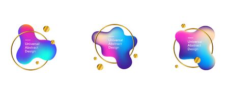 Abstract fluid elements collection. Wavy forms, flowing liquid shapes, gradient lines. Trendy futuristic design for presentation slides, magazines, labelsのイラスト素材