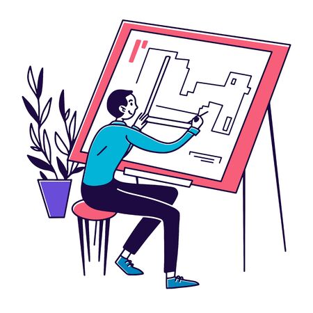 Architect drawing blueprintのイラスト素材