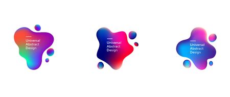 Abstract flowing liquid shapes collection. Wavy forms, fluid elements, gradient lines and colors. Trendy futuristic design for presentation slides, magazine, labelsのイラスト素材