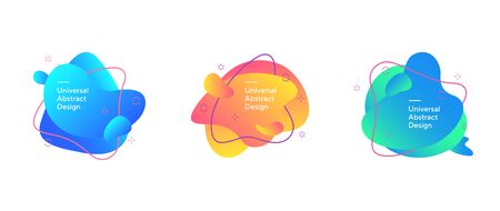 Abstract overlaid fluid shapes collection. Gradient dynamic forms, flowing liquid, flux lines. Trendy futuristic design for presentation slides, magazine, labelsのイラスト素材