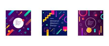 Abstract geometric figures pattern set. Regular forms, dynamical lines, text sample. Trendy futuristic design for banners, flyers, posters, logosのイラスト素材