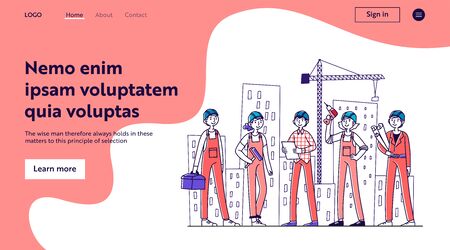 Team of builders working on construction siteのイラスト素材