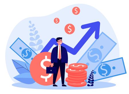 Happy entrepreneur waiting for growth and success in workのイラスト素材