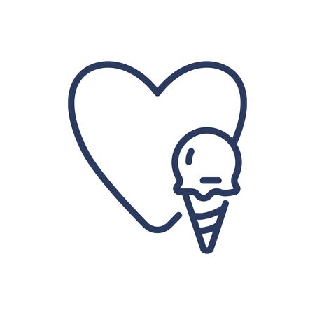 Big heart and ice cream thin line icon. Gelato waffle cone, love, scoop, cafe isolated outline sign. Food and dessert concept. Vector illustration symbol element for web design and appsのイラスト素材