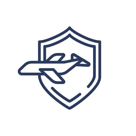 Plane in shield thin line iconのイラスト素材