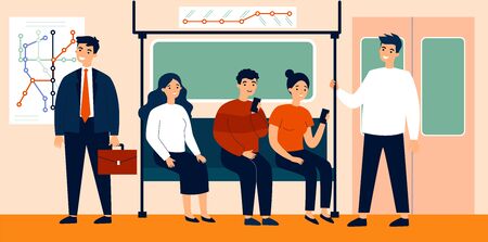 Passengers travelling by underground flat vector illustrationのイラスト素材