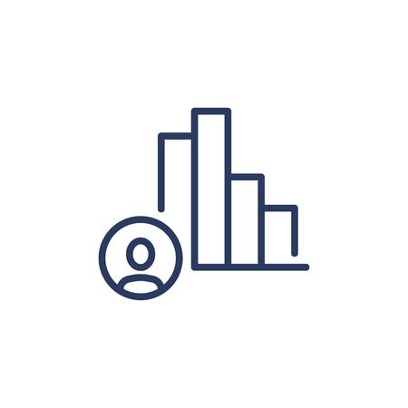 Employee efficiency thin icon. Profile picture, user, bar chart, diagram. Line icon for business, analysis, personal data conceptのイラスト素材