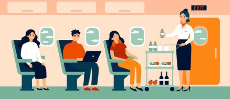 Passengers in air trip waiting for beverageのイラスト素材