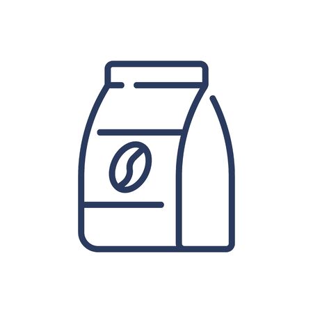 Bag of coffee beans thin line icon. Fresh roasted, crop, seed, shop, package isolated outline sign. Breakfast drink or cafe concept. Vector illustration symbol element for web design and appsのイラスト素材