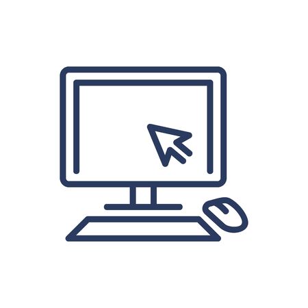 Desktop thin line icon. Monitor, keyboard, mouth, cursor, workplace isolated outline sign. Computer technology concept. Vector illustration symbol element for web design and appsのイラスト素材