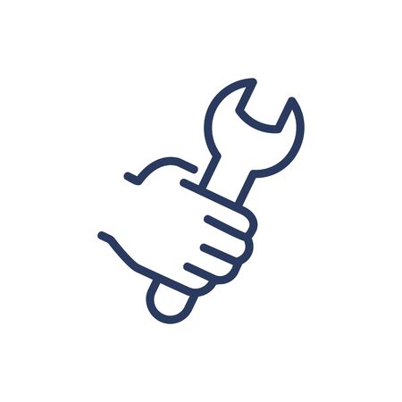 Hand holding wrench thin line icon. Manual, adjustable, development isolated outline sign. Repair and maintenance concept. Vector illustration symbol element for web design and appsのイラスト素材