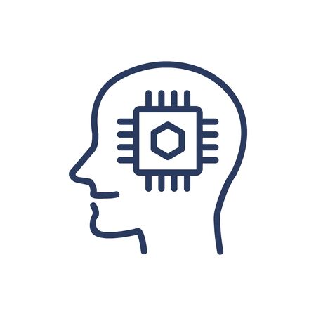 CPU in human head thin line icon. Cyborg, robot, ai isolated outline sign. Artificial intelligence concept. Vector illustration symbol element for web design and appsのイラスト素材