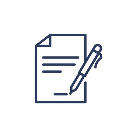 Contract signing thin icon. Document with pen, paper, agreement, signature. Line icon for business, partnership, deal, cooperation conceptのイラスト素材