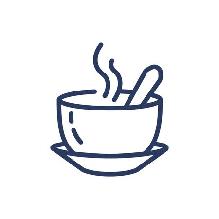 Hot chocolate thin line icon. Steam, spoon, coffee cup, porcelain isolated outline sign. Breakfast drink or cafe concept. Vector illustration symbol element for web design and appsのイラスト素材