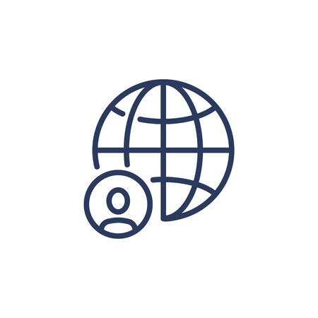 Internet communication thin icon. Client, user, globe, planet, web browser. Line icon for global business, social media network, community conceptのイラスト素材